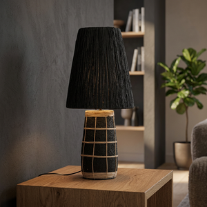 WOODGRANDLIVING Red Asian Contemporary Cylindrical Fabric Table Lamp <b>Shade</b> Decorative Bedroom Lamp for Home - Product Image 3