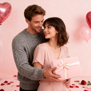 Élégante grande boîte cadeau en papier rose avec carte, ruban et papier de soie déchiqueté pour Noël, anniversaire, mariage, anniversaire de mariage - Product Image 6