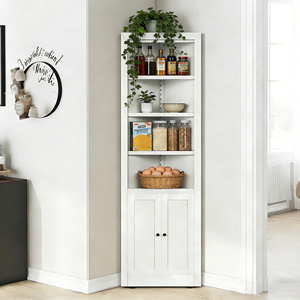 White Corner Metal Storage Cabinet, 2 Doors 5 <b>Adjustable</b> <b>Shelves</b> Freestanding Space Saving Cabinet for Home Kitchen Bathroom Use - Product Image 2