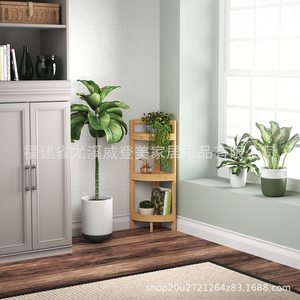 Estantes de esquina triangulares de bambú para suelo, estanterías de bambú para esquina de habitación, personalizables, al por mayor. - Product Image 2