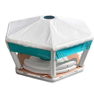 Venta al por mayor inflable piscina <span class=keywords><strong>bar</strong></span> flotador bajo precio isla flotante con Sun Shelter Lounge agua diversión instalación plataforma - Product Image 2
