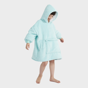 Couverture à capuche pour enfant, <span class=keywords><strong>grande</strong></span> <span class=keywords><strong>taille</strong></span>, personnalisée, chaude, douce, confortable, en polaire <span class=keywords><strong>Sherpa</strong></span> tissée, certifiée OEKO-TEX, bleu clair, pour l'hiver - Product Image 5