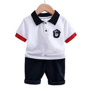 Vêtements d'été coréens pour bébés garçons, ensembles décontractés en coton à manches courtes et col polo, vente en gros - Product Image 4