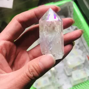 Bulk wholesale natural high quality angel aura crackle quartz tower healing crystal point reiki fengshui gemstone for gifts