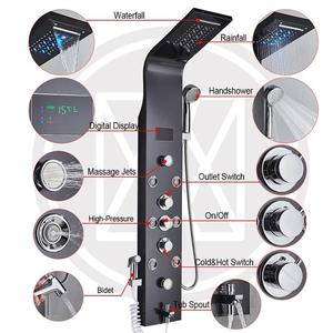 Modern Black Stainless Steel <strong>Shower</strong> Panel Tower <strong>System</strong> with Rainfall Waterfall LED Light Digital Display Massage Jets Handshower - Product Image 5
