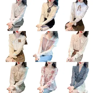 เสื้อเชิ้ตผ้าซาตินแขนยาวสำหรับผู้หญิงเสื้อสตรีทรงตรงสไตล์เรโทรสำหรับฤดูใบไม้ร่วงฤดูใบไม้ผลิเกาหลี