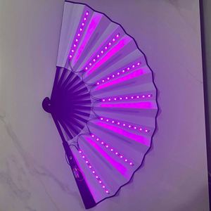 33cm LED Large Rave Folding <b>Hand</b> <b>Fans</b> with Bamboo Ribs and White or Black Fabric Battery Included - Product Image 4