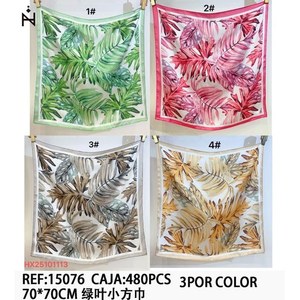 ผ้าพันคอสี่เหลี่ยมเล็กสีเขียวใบไม้ 70x70 ซม. ลายพิมพ์แฟชั่นสำหรับเครื่องประดับผู้หญิง - Product Image 3