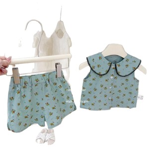 Forest Style Girls Floral Print Peter Pan Collar Vest And Shorts Set Cotton Summer Outfit For Kids - Product Image 5