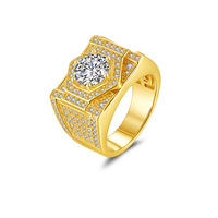 Cincin Pria Kaca Berlapis Emas dengan Batu Berlian 2 Karat yang Elegan dan Bergaya, Berlapis Pav-Set Starlight-Brilliant yang Trendy.