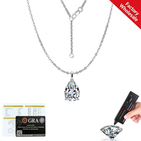Collier en argent sterling 925 avec pendentif en moissanite certifié GRA couleur D VVS1 1ct/2ct, serti à griffes, forme poire, chaîne de clavicule tendance