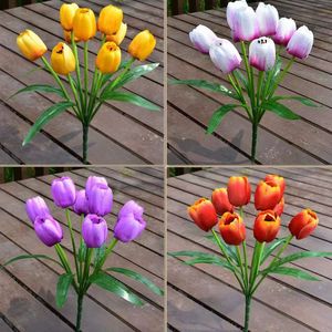 Bouquet de 9 tulipes artificielles en soie gaufrée pour mariage, maison et extérieur, idéal pour la décoration du salon et du jardin - Product Image 3