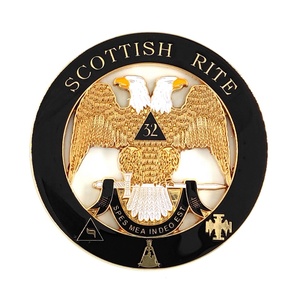 Emblema per Auto del Rito Scozzese 32° Grado, 3 Pollici, Oro, Rotondo, Traforato, Massonico - Product Image 1