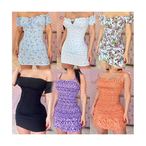 Robe d'été décontractée à imprimé floral pour femme, col en V, manches courtes, coupe trapèze, mini, ample, en mousseline respirante, tissée – Nouvelle collection en promotion usine - Product Image 2