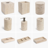 Stonekocc 1 ensemble de 4 pièces en marbre travertin beige naturel, ensemble de salle de bain, plateau de rangement divers, boîte à mouchoirs