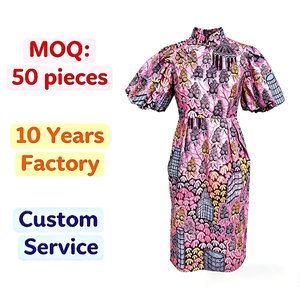 Robes midi élégantes pour femmes en gros, 100 % coton, imprimé <span class=keywords><strong>wax</strong></span>, avec ceinture, style décontracté, usine de vêtements Kanga - Product Image 6