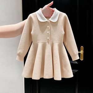 Nova Chegada 2026 Outono Inverno Vestido de Tricô Amarelo Creme com Gola Peter Pan para Meninas, Vestido Suéter para Meninas Pequenas - Product Image 4