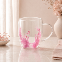 Mug en verre à double paroi avec fleurs séchées et poignée en verre, tasse à café ou à thé transparente, vaisselle pour la maison, le café ou comme cadeau