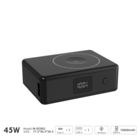 Batterie externe 10000mAh 45W à charge rapide, affichage numérique et double port, chargeur portable et charge sans fil 15W DC002