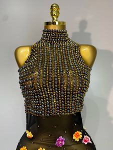 Robe longue femme ornée de strass et de fleurs, transparente, 2025, sexy, élégante, <span class=keywords><strong>pour</strong></span> soirée, anniversaire, invitée de <span class=keywords><strong>mariage</strong></span>, club, scène, robe de luxe - Product Image 4