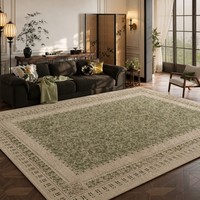 Tapis moderne vintage vert à motifs floraux, lavable, antidérapant, tapis traditionnel à motifs vieillis pour salon