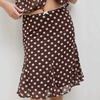 Jupe sirène mi-longue vintage à pois en mousseline pour femme, taille haute, avec volants, infroissable, 100 % polyester, collection automne – OEM/ODM