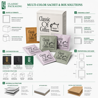 Sachet d'emballage extérieur personnalisé imprimé pour café filtre, avec fermeture trois côtés et encoche de déchirement facile, pour portions individuelles de 8g, 10g, 12g (Bolsa Café)
