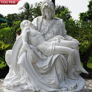 Statue de la Pietà en marbre blanc sculpté à la main, pierre naturelle religieuse d'église - Product Image 3