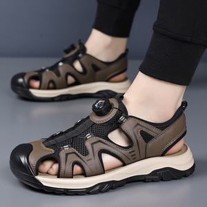 Men's Summer Mesh Casual <b>Sandals</b> Open Toe <b>Flat</b> Rubber Sole Breathable Rotating Buckle Outdoor Shoes - Product Image 2