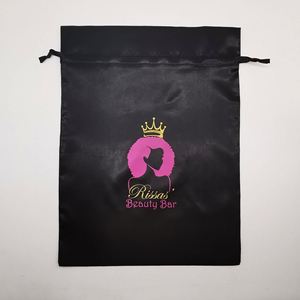 Luxury Wedding Packaging Satin Bags With Logo for Hair <b>Bundles</b> Drawstring Dust Bag Custom Jewelry Pouch - Product Image 3