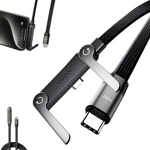 สายชาร์จเร็ว 240W USB C-C ยาว 1.5 เมตร 5A PD แบบถักป้องกันสาย PVC ไนลอน หัวงอ สำหรับ <span class=keywords><strong>iPhone</strong></span> 2026 อุปกรณ์เสริมมือถือ - Product Image 5