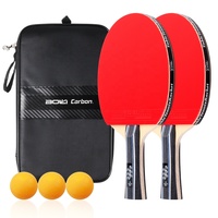 Ensemble de raquettes de tennis de table professionnel pour 2 joueurs, aspect carbone, avec 3 balles et étui de transport pour l'entraînement