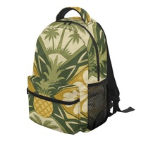 Sac à dos en polyester à imprimé hibiscus et ananas hawaïen, personnalisable, avec bretelles réglables pour le voyage