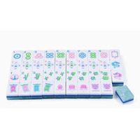 Jeu de Mahjong Américain Bleu 160 Tuiles NMJL Standard Tuiles de Mahjong en Acrylique 4 Couches Impression Artistique Colorée Jeu de Société pour la Maison Cadeau