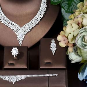 HIBRIDE geométrico 4 piezas mujer declaración collar y pendiente grande largo gota pendiente Vintage boda joyería conjunto para novia N-489 - Product Image 3