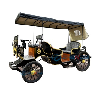 Charrette électrique rétro en bois noir avec auvent pour visites touristiques, voyages, mariages et activités spéciales - Product Image 6
