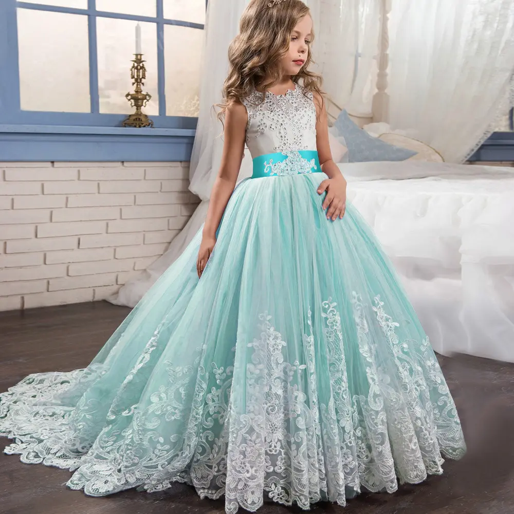 88406 Kids Flower Girl Dress Patterns Luxury Beautiful Lace Princess Girl Wedding Party Maxi Dress
