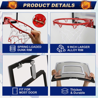 Panier de basket portable pliable en métal pour montage mural, intérieur/extérieur, avec mini-panneau de jeu, pour enfants, adolescents et adultes