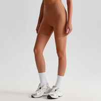 Short de sport pour femme, couleur unie, doux, avec poches latérales, pour le cyclisme, l'entraînement complet, le jogging, la taille haute, le yoga