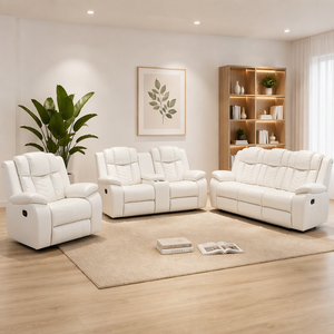 ชุดโซฟาหนังแท้สีน้ำตาลทันสมัยแบบปรับเอนได้ 3 ที่นั่ง พร้อมพนักพิงแบบ Tufted สำหรับห้องนั่งเล่น - Product Image 4
