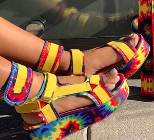 Woman Colorful Platform Shoe Fashion Summer Sandal High Top Color Snake Sandals Womens <strong>Hook</strong> &amp; <strong>Loop</strong> Wedge Heightening Sandal - Product Image 1