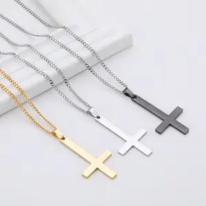 Classic Simple Inverted Cross Men and Women Religious Necklace Christian Hip Hop Punk Chain Gold Black Personality Gift Jewelry