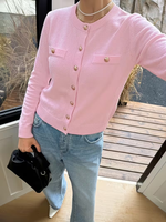 Cárdigan Elegante de Punto con Botones Dorados para Mujer, Chaqueta Corta de Mezcla de Viscosa, Personalizable para Uso Diario, Casual o Festivo