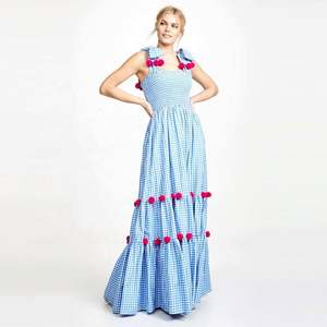 Robes maxi pour femmes en gros, sur mesure, grande taille, bohème, plage, élégantes, faites à la main, en coton teinté en fil, à carreaux, fendues, décontractées - Product Image 4