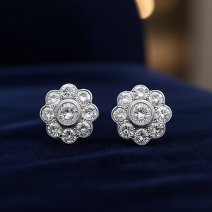 Boucles d'oreilles en or blanc E1297 avec diamants ronds taille brillant couleur D, bijoux classiques de mariage pour femme - Product Image 2