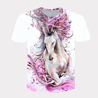 Camiseta unisex vintage con estampado 3D de caballo, camiseta informal de manga corta con diseño de animales