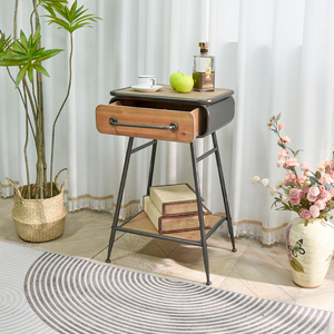 Mesa de Noche de Estilo Rústico Moderno, de Madera Maciza Hecha a Mano, Duradera, con 1 Cajón, Mueble Pequeño de Almacenamiento para Esquina, para Apartamento o Dormitorio - Product Image 2