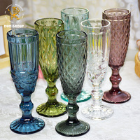 Flûtes à champagne populaires à pied, épaisses et colorées, 135 ml, motif gaufré vintage, pour mariages et fêtes