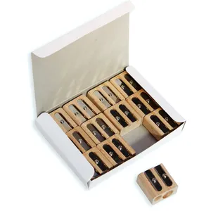 Temperamatite in legno ecologico di alta qualità all'ingrosso di forma quadrata 2 fori temperamatite a mano per matite