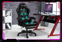 Chaise de jeu LED de course moderne avec haut-parleurs et coussin lombaire, en cuir synthétique, pivotante, avec fonction massage pour PC